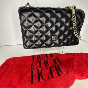 Black leather Carolina Herrera shoulder bag